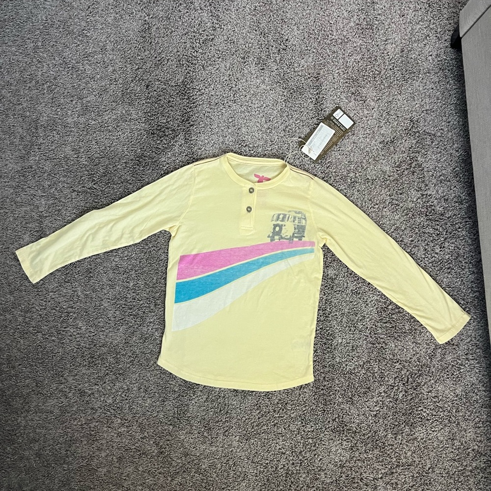 Topo Ranchito Yellow Henley Shirt Kids Size 8 Surf Style Retro Bus - Picture 2 of 6